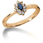 Blue Topaz Ring in Red gold with 10 diamonds (0.1ct)