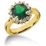 Green Peridot Ring in Yellow gold with 16 diamonds (0.48ct)