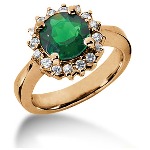 Green Peridot Ring in Red gold with 16 diamonds (0.48ct)
