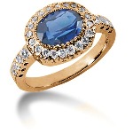 Blue Topaz Ring in Red gold with 28 diamonds (0.32ct)