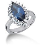 Blue Topaz Ring in Platinum with 20 diamonds (0.8ct)