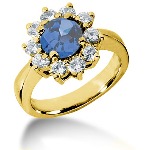 Blue Topaz Ring in Yellow gold with 10 diamonds (1ct)