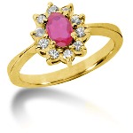 Pink Topaz Ring in Yellow gold with 10 diamonds (0.3ct)