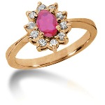 Pink Topaz Ring in Red gold with 10 diamonds (0.3ct)