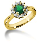 Green Peridot Ring in Yellow gold with 12 diamonds (0.36ct)