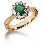 Green Peridot Ring in Red gold with 12 diamonds (0.36ct)