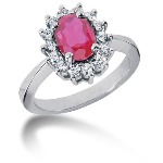 Pink Topaz Ring in White gold with 14 diamonds (0.42ct)