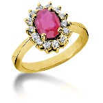 Pink Topaz Ring in Yellow gold with 14 diamonds (0.42ct)