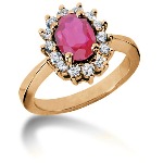 Pink Topaz Ring in Red gold with 14 diamonds (0.42ct)