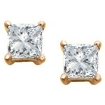 Red gold studs with princess cut diamonds 3.75x3.75 mm (0.5ct)