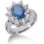 Blue Topaz Ring in Platinum with 10 diamonds (1.5ct)