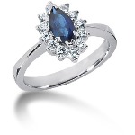 Blue Topaz Ring in Palladium with 12 diamonds (0.36ct)