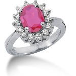 Pink Topaz Ring in White gold with 14 diamonds (0.56ct)