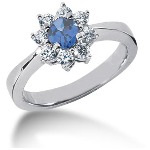 Blue Topaz Ring in White gold with 8 diamonds (0.4ct)