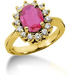 Pink Topaz Ring in Yellow gold with 14 diamonds (0.56ct)