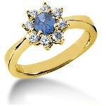Blue Topaz Ring in Yellow gold with 8 diamonds (0.4ct)
