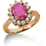 Pink Topaz Ring in Red gold with 14 diamonds (0.56ct)