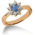 Blue Topaz Ring in Red gold with 8 diamonds (0.4ct)