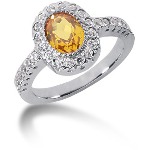 Yellow Citrine Ring in White gold with 28 diamonds (0.42ct)
