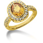 Yellow Citrine Ring in Yellow gold with 32 diamonds (0.48ct)
