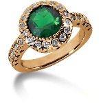 Green Peridot Ring in Red gold with 26 diamonds (0.39ct)