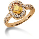 Yellow Citrine Ring in Red gold with 28 diamonds (0.42ct)