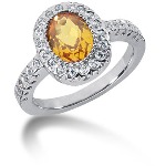 Yellow Citrine Ring in Platinum with 30 diamonds (0.45ct)