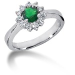 Green Peridot Ring in White gold with 11 diamonds (0.33ct)