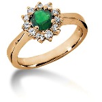 Green Peridot Ring in Red gold with 11 diamonds (0.33ct)