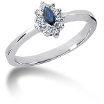 Blue Topaz Ring in Platinum with 10 diamonds (0.1ct)