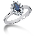 Blue Topaz Ring in White gold with 12 diamonds (0.24ct)