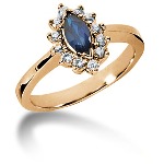 Blue Topaz Ring in Red gold with 12 diamonds (0.24ct)