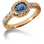 Blue Topaz Ring in Red gold with 26 diamonds (0.22ct)