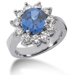 Blue Topaz Ring in White gold with 11 diamonds (1.65ct)