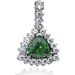 Dark green Peridot pendant in White gold with 22 diamonds (1.1ct)