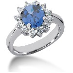 Blue Topaz Ring in Platinum with 12 diamonds (0.6ct)