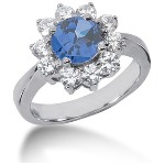 Blue Topaz Ring in White gold with 10 diamonds (1ct)