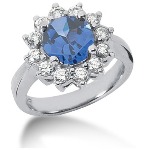 Blue Topaz Ring in White gold with 12 diamonds (1.2ct)