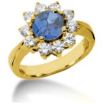 Blue Topaz Ring in Yellow gold with 10 diamonds (1ct)