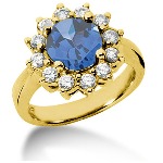 Blue Topaz Ring in Yellow gold with 12 diamonds (1.2ct)