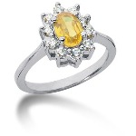 Yellow Citrine Ring in White gold with 10 diamonds (0.4ct)