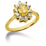Yellow Citrine Ring in Yellow gold with 10 diamonds (0.4ct)