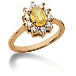 Yellow Citrine Ring in Red gold with 10 diamonds (0.4ct)