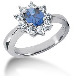Blue Topaz Ring in White gold with 10 diamonds (0.5ct)