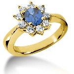 Blue Topaz Ring in Yellow gold with 10 diamonds (0.5ct)