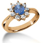 Blue Topaz Ring in Red gold with 10 diamonds (0.5ct)
