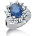 Blue Topaz Ring in Platinum with 12 diamonds (1.8ct)