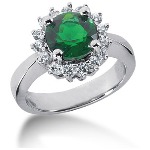 Green Peridot Ring in White gold with 15 diamonds (0.45ct)
