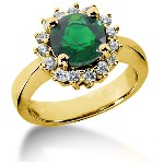 Green Peridot Ring in Yellow gold with 15 diamonds (0.45ct)