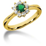 Green Peridot Ring in Yellow gold with 9 diamonds (0.27ct)